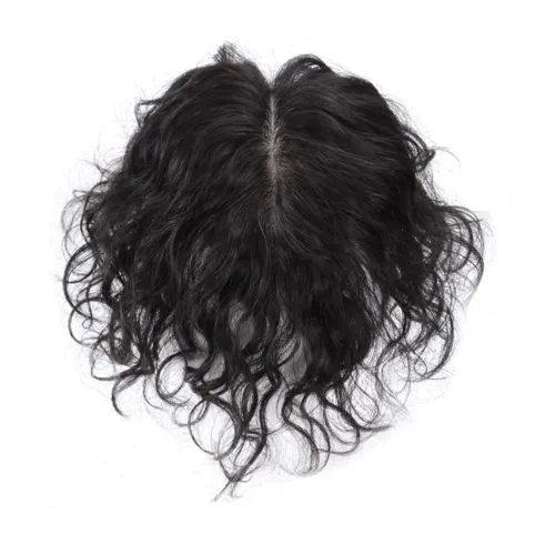 Vista 3 de Base de seda de 10 pulgadas de cabello humano con clip, postizo ondulado de 3.1 x 5.1 in, cierre de base de seda, parte superior rizada