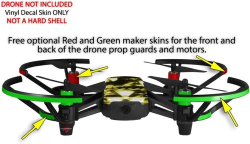 Vista 3 de Skin Decal Wrap Pack 2 para DJI Ryze Tello Drone Radioactivo amarillo Drone no incluido