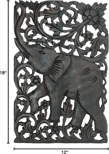 Vista 6 de AeraVida Elefante en jardín de margaritas tallado a mano inspirado en la naturaleza y los animales, arte de pared de madera para decoración