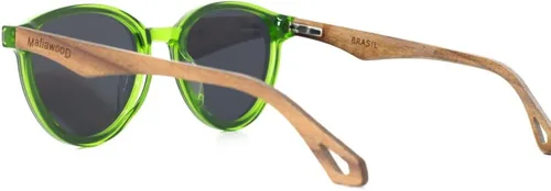 Vista 6 de Gafas de sol transparentes verdes redondas, lentes grises polarizadas, lentes rectas, patillas de madera, ligeras, cómodas y de moda, acabado