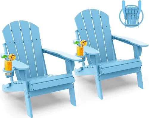 Vista 35 de GREENVINES Silla Plegable Adirondack Plástico HDPE Sillas para Fogata Todo Tiempo Portavasos Ártico para Terraza Patio Trasero Patio