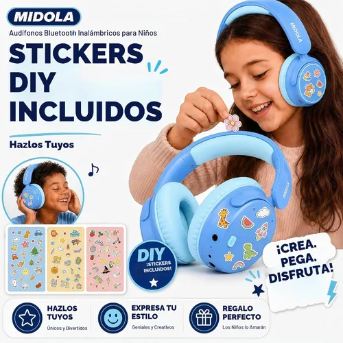 Vista 9 de MIDOLA Auriculares para Niños con Cancelación Activa de Ruido Bluetooth 5.4 Inalámbricos con Volumen Limitado 85/94dB, Carga Rápida Tipo C, Sobre