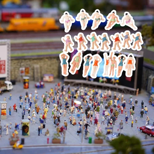 Vista 6 de 1:75 Multicolor ABS sin pintar en miniatura Beach People Figures Mini People Pack de 20