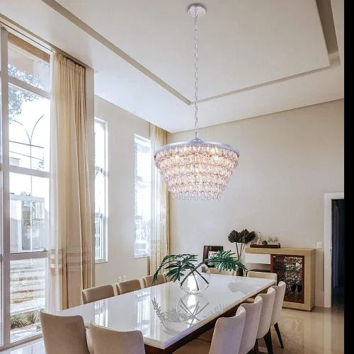 Vista 2 de Wellmet Candelabros de Cristal de 20 Pulgadas, 6 Luces 5 Niveles Luz de Cristal, Luces Colgantes de Techo Ajustables, Lámpara Colgante Moderna