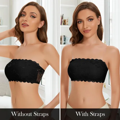 Vista 4 de Bralette de encaje Flora Bandeau para mujer, sin costuras, parte superior de tubo en capas