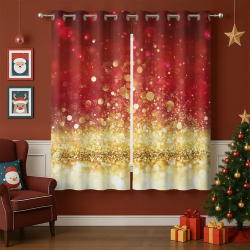 Vista 13 de Cortinas opacas de Navidad para niñas y niños, decoración del hogar, decoración navideña, árbol de acebo, estrella, Navidad, ojales, cortinas
