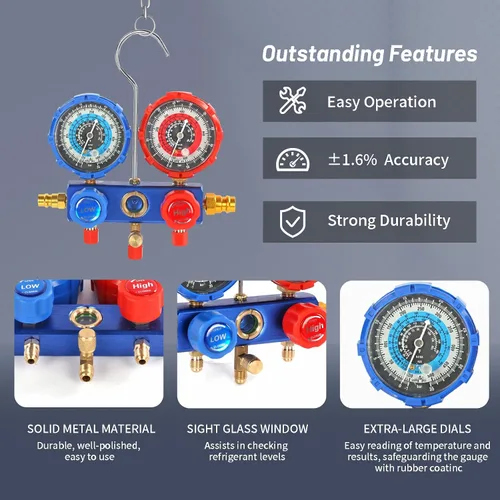 Vista 5 de PB Motor Tech - Juego de bomba de vacío y medidor - Bomba de 4.5 CFM con manómetro de colector de aluminio de 3 vías, con detector de fugas