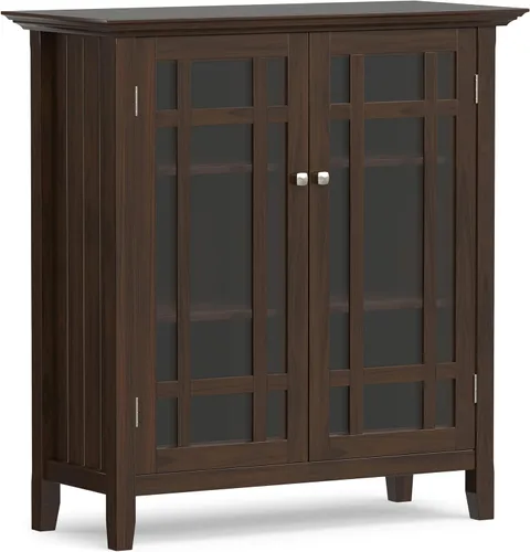 Vista 13 de SIMPLIHOME Bedford - Aparador de madera maciza de 62 pulgadas de ancho en marrón moreno Aparador de buffet de transición con puertas de vidrio
