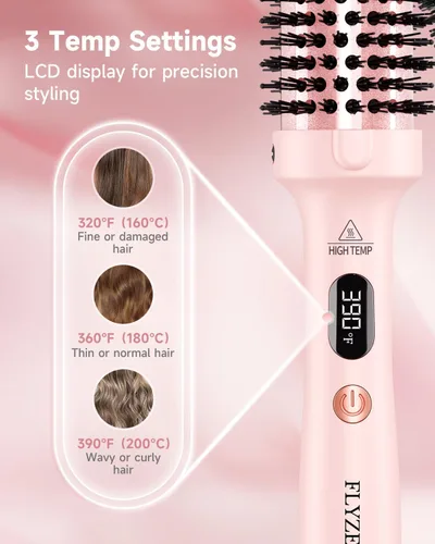 Vista 6 de Cepillo térmico redondo térmico de 1.5 pulgadas para cabello largo y seco, alisador con 3 ajustes de temperatura, cepillos de soplado para rizar