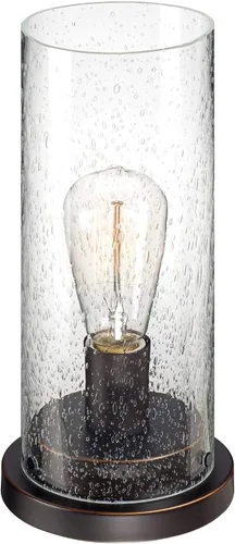 Vista 5 de 360 Lighting Libby - Lámpara de mesa de 12 pulgadas de alto LED de bronce con semilla de vidrio sembrado, pantalla cilíndrica para dormitorio, casa