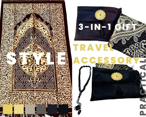 Vista 4 de Tapete de oración islámica, alfombra de oración turca con bolsa y sellado de adornos, alfombrilla de oración portátil con práctica bolsa