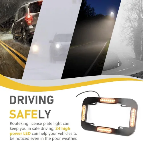 Vista 2 de Luces estroboscópicas de 13.5 pulgadas con 24 luces LED para matrícula, impermeable, marco de matrícula, luces de advertencia amarillas ámbar