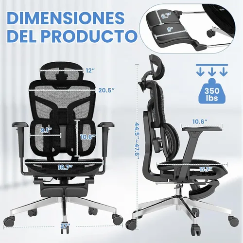 Vista 7 de MOJAY Ergonomic Office Chair with Footrest and Lumbar Support