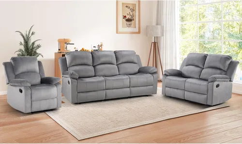 Vista 23 de EBELLO Juego de sofá reclinable manual, moderno juego de muebles reclinables de microfibra para sala de estar, incluye 2 sillas reclinables y 1 sofá