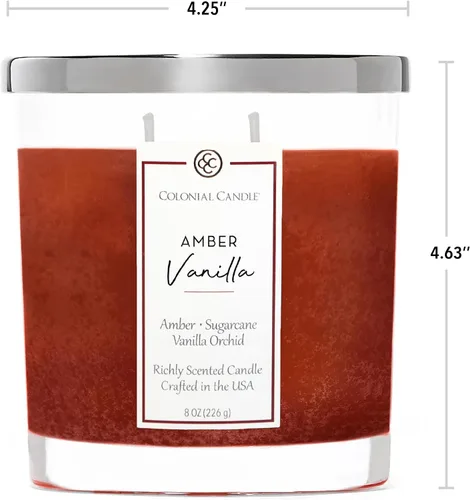 Vista 4 de Colonial Candle Vela perfumada de vainilla ámbar, velas altamente perfumadas para el hogar, vela de cera moteada, 2 mechas, 8 onzas, fabricada