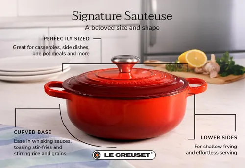 Vista 6 de Le Creuset Horno Sauteuse Signature de hierro fundido esmaltado, 3.5 cuartos, Caribe