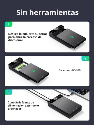 Vista 5 de UGREEN Caja de Disco Duro Externo para SSD HDD SATA de 3.5 2.5 Pulgadas USB 3.0 a SATA III Caja de Disco Duro con Adaptador de Corriente UASP 12V