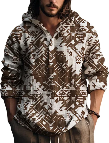 Vista 12 de Sudadera con capucha para hombre, con estampado azteca de otoño, de gran tamaño, manga larga, casual, con capucha