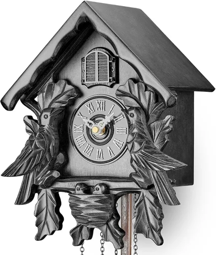 Vista 5 de TIMEGEAR Reloj de cuco con modo nocturno, pájaro cantante, decoraciones de madera y péndulo oscilante