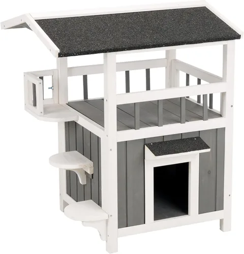 Vista 6 de TRIXIE Casa pequeña para gatos al aire libre, resistente a la intemperie, con suelo elevado, techo de asfalto con bisagras y apertura cubierta