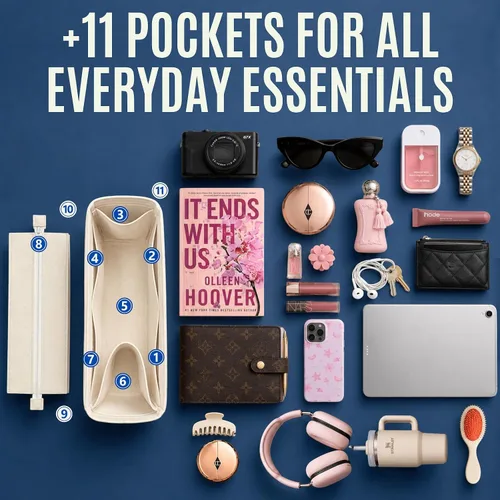 Vista 7 de Divitize Organizador de Inserción de Bolsa de Libros de Fieltro Premium, Bolsa Grande para Libros, Beige