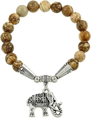 Vista 23 de Falari brazalete de piedras naturales de amuleto de elefante