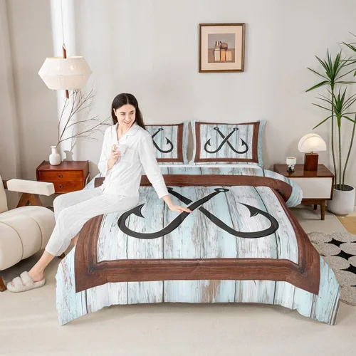 Vista 46 de Juego de edredón Lake Home Camper tamaño King, juego de ropa de cama náutica con ancla para niños, niñas, niños, adultos, decoración de dormitorio