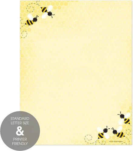 Vista 2 de Bumble Bee - Papel con membrete de abeja, 50 hojas, 8.5 x 11 pulgadas, papel decorativo para todas las ocasiones, papel decorativo para aula, baby
