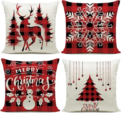 Vista 8 de Hlonon Juego de 4 fundas de almohada navideñas de 16 x 16 pulgadas, fundas de cojín de la serie de Navidad, fundas de almohada cuadradas
