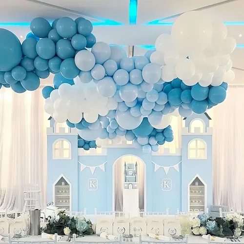 Vista 8 de PartyWoo 100 globos de látex de 12 pulgadas de color azul claro y blanco para graduación, baby shower, revelación de género, boda, fiesta