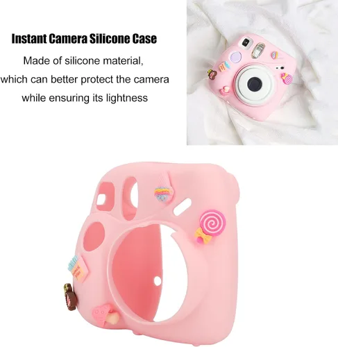 Vista 2 de Funda para cámara instantánea, funda ligera con correa para el hombro, funda protectora de silicona suave adecuada para Instax Mini 7 Plus (postre)