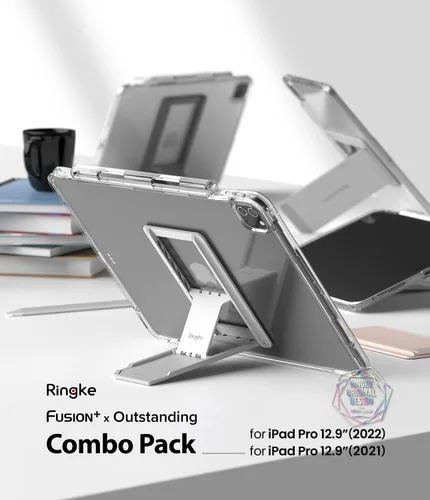 Vista 9 de Ringke Fusion Plus con funda + soporte excepcional, compatible con iPad Pro 12.9 (6ª generación 2022, 5ª generación 2021), funda transparente