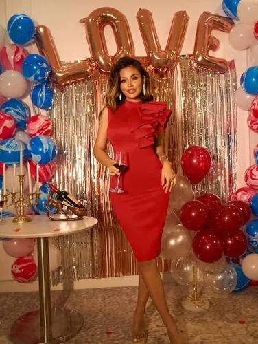 Vista 9 de XXTAXN - Vestido de cóctel entallado sin mangas con volantes para mujer
