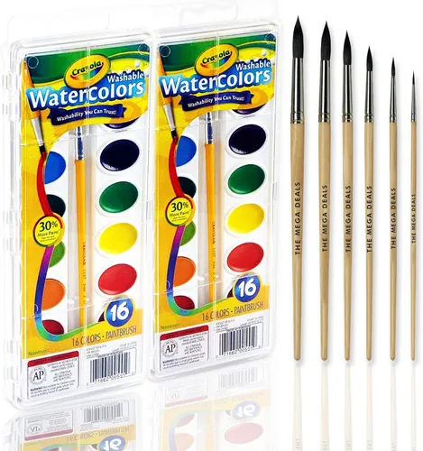Vista 8 de Juego de pintura de acuarela – 24 pinturas de acuarela, 50 hojas de papel de color de agua, 7 pinceles para niños – Juego completo de suministros