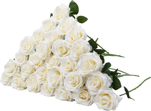 Vista 13 de LVEFIT 12 rosas artificiales de seda con tallo largo para bodas, despedidas de soltera, fiestas, decoración del hogar Blush