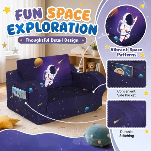 Vista 80 de MOMCAYWEX - Sofá para niños, 2 en 1, plegable, piel de melocotón, color azul