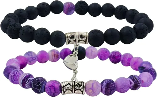 Vista 9 de 2 PCS Magnetic Couples Bracelets, Natural Stone Energy Stone Beads Bracelet Set His and Hers Long Distance Relationship Bracelet for Boyfriend