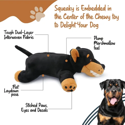 Vista 4 de Dogdog - Juguete de peluche negro y marrón para perro Doberman con orejas puntiagudas