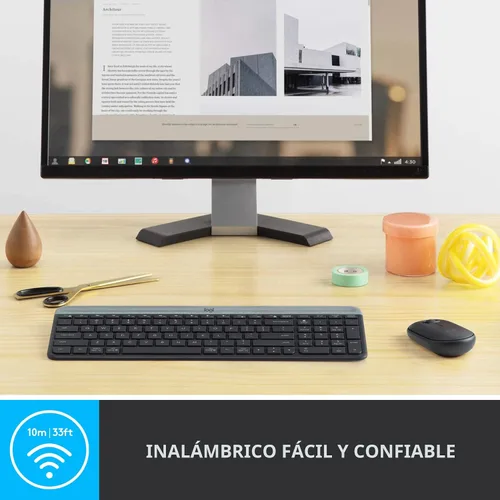 Vista 4 de [Usado] Logitech MK470 - Combo de teclado y mouse inalámbricos delgados - Diseño compacto moderno, ultra silencioso, receptor USB de 2.4 GHz, Grafito
