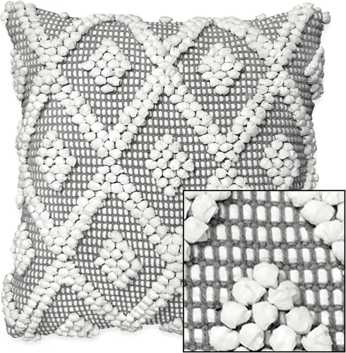 Vista 5 de Lush Decor Adelyn - Funda de cojín decorativo, 20" de ancho x 20" de largo, gris - Cojín cuadrado - Cojín con diseño de diamante gris - Cojines
