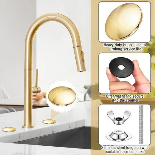 Vista 3 de LEIFIDE Tapa de orificio para fregadero de cocina de 2 pulgadas, tapa de orificio de fregadero con grifo, tapón de acero inoxidable, placa de metal