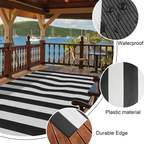 Vista 4 de Alfombra de pajitas de plástico, de 5 x 8 pies, para exteriores, impermeable, plegable, reversible, alfombra de camping para caravana, plataforma
