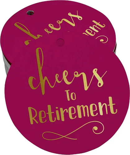 Vista 47 de Etiquetas de papel para colgar con texto en inglés "Cheers to Retirement Wall" (50 unidades)
