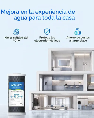 Vista 2 de Waterdrop Filtro de sedimentos de carbono CTO para toda la casa para GE® Cartucho de filtro de agua de repuesto para GXWH40L, W10-PR, Culligan®