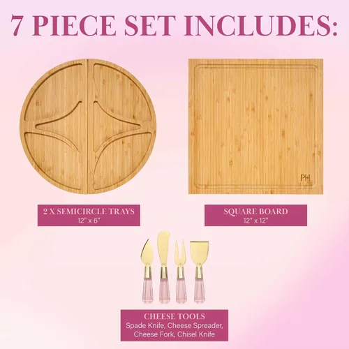 Vista 8 de Juego de tabla para embutidos y bandeja de servir Paris Hilton, tabla de bambú magnética y personalizable con utensilios para queso, set de 7