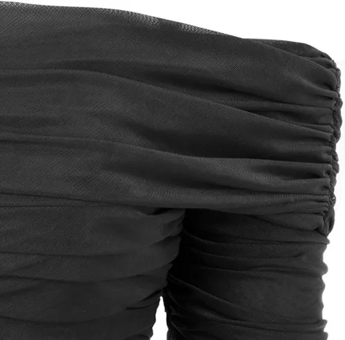 Vista 4 de Vestido de vendaje de manga larga fruncido de malla para mujer