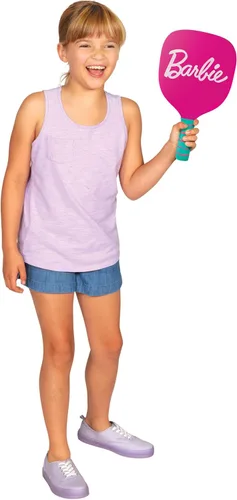 Vista 2 de Barbie Juego de pickleball para niños, incluye 2 paletas, 1 pelota y red, juego de pickleball portátil para exteriores/interiores para niñas, patio