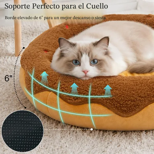 Vista 5 de Cama calmante para gatos de interior, cama lavable para mascotas A-Donut