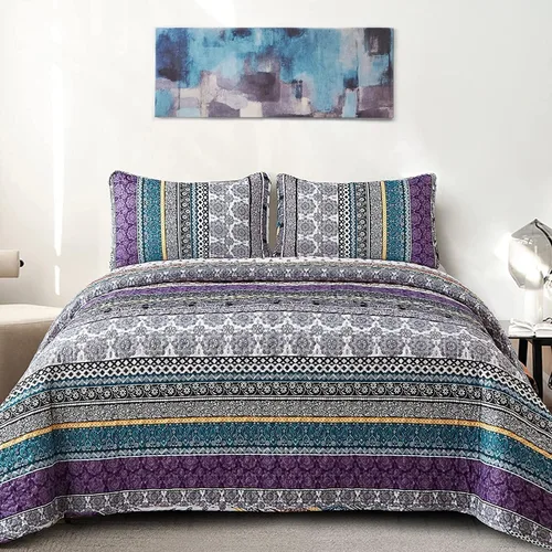 Vista 19 de WONGS BEDDING Juego de Edredón Boho Tamaño Full, Juego de Edredones Bohemios Grises de 3 Piezas, Juego de Ropa de Cama Cubrecama de Microfibra Negro