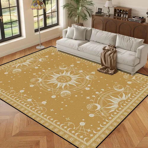 Vista 7 de alfombra de Sol y Luna Boho Celestial para dormitorio, sala de estar, alfombra bohemia oculta, media luna, solar, estrellas, galaxia, alfombra de 5